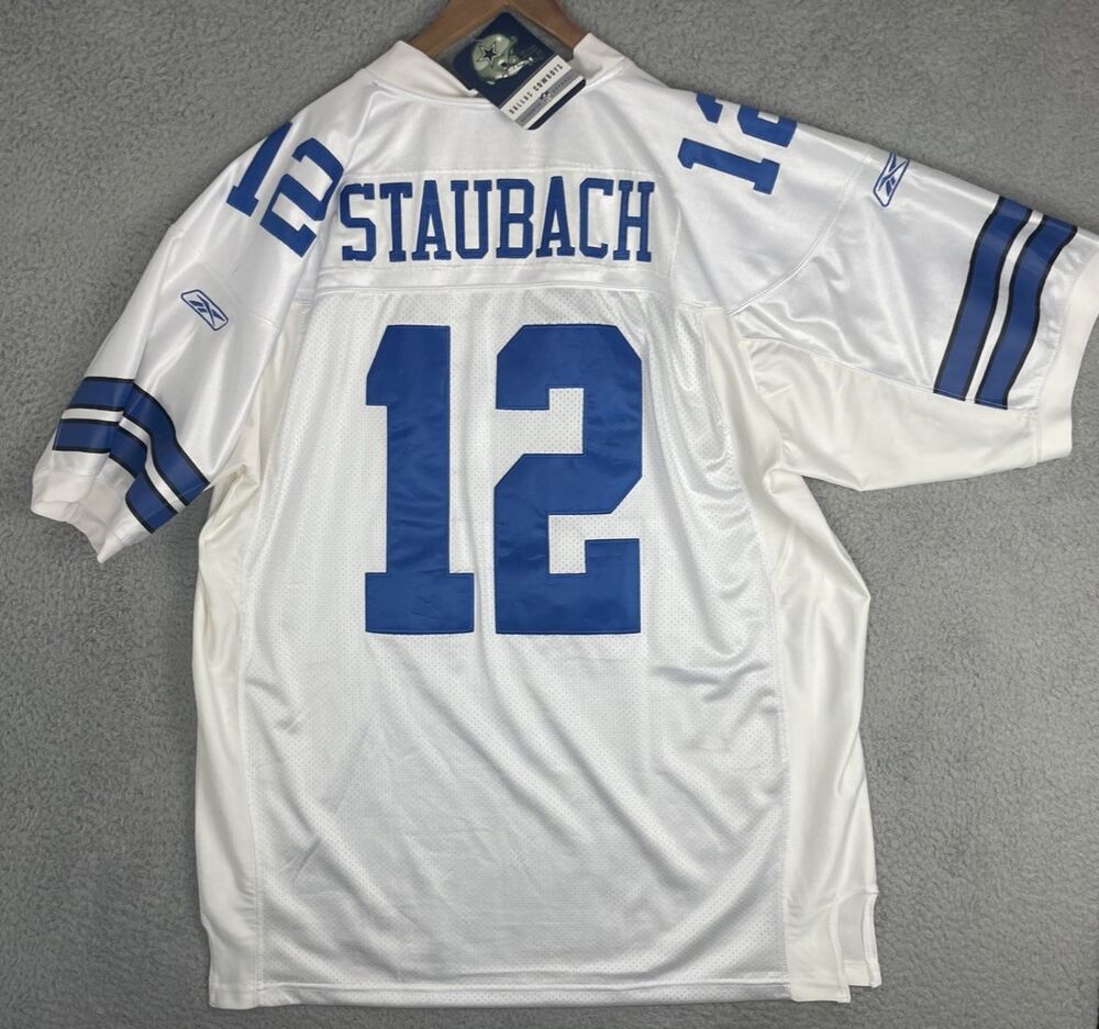 VTG Reebok Authentic Jersey Roger Staubach #12 Dallas Cowboys Mens 56 White NWT